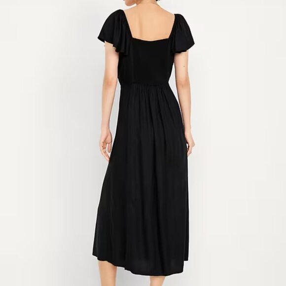 Flutter-Sleeve Crepe Midi Dress Old Navy size Small Tall color Black Jack - Picture 2 of 5
